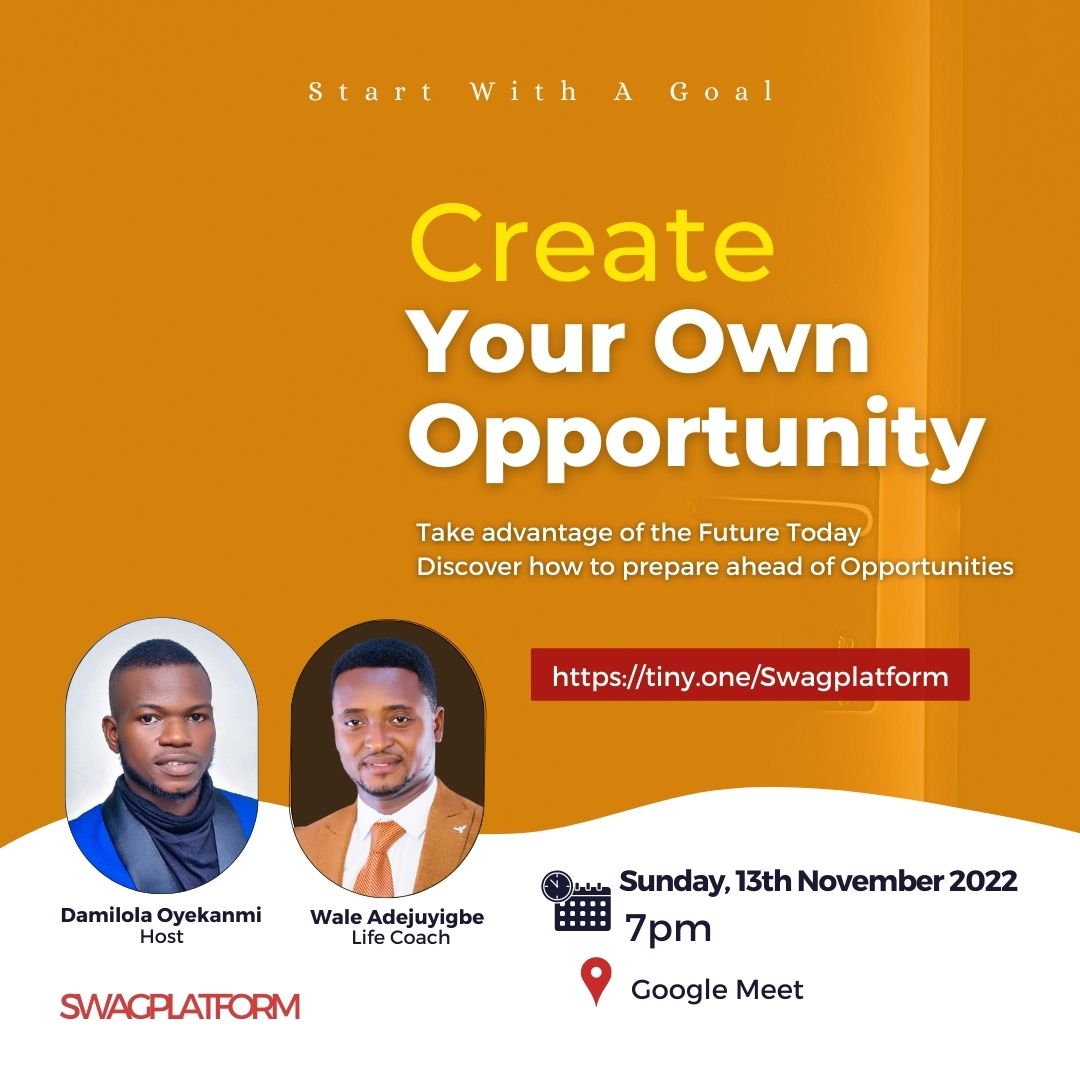 Create opportunity for yourself and 3❎ple your results just by yourself.

You can't afford to miss this life changing session with Wale Adejuyigbe
 
Click the link below to Join the waiting list 👇
tiny.one/Swagplatform