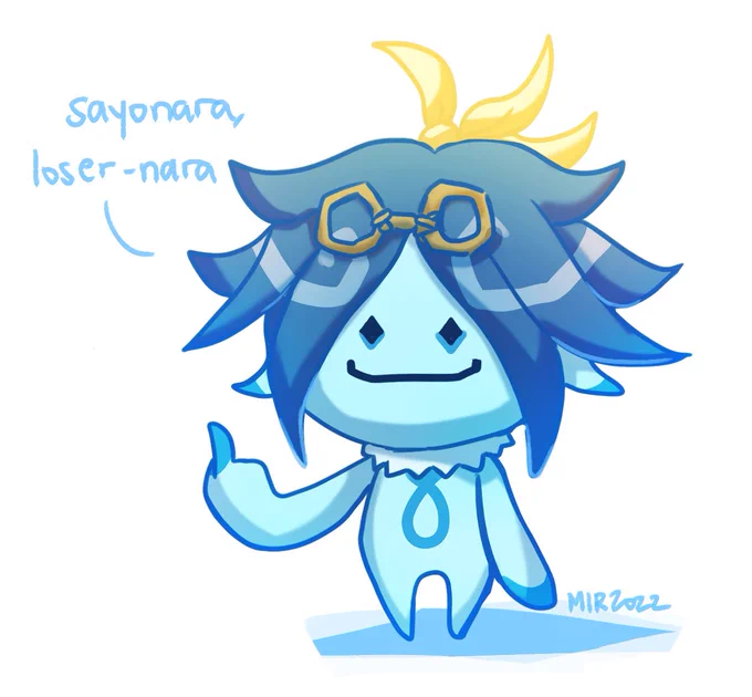 this is aramir, the aranara who doesn't do much but is a big butthead(wanted to draw an aranara sona bc i just like these little guys) 