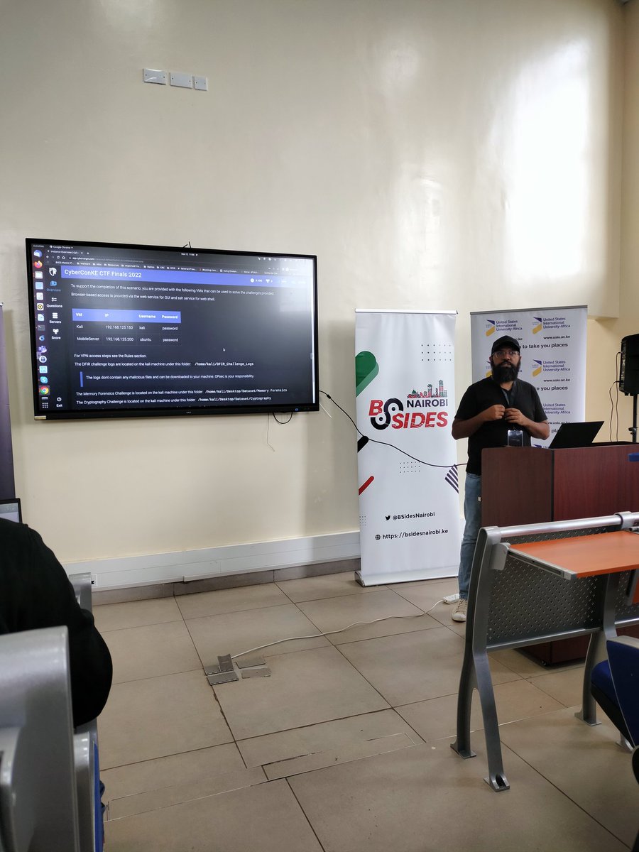 <a href="/CyberConKe/">CyberConKe #kenyaCyberCon2022</a> CTF finals are under way 🎉. <a href="/muchilwa/">muchilwa</a> playing MC for the day and <a href="/Amarjit_Labu/">Labman</a> taking the teams through

Let the catching of flags begin⏳ ⛳