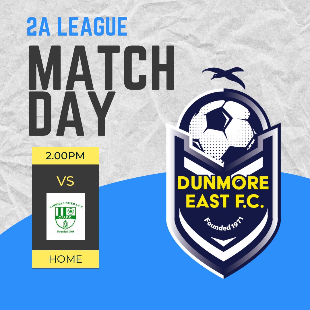 Dunmore East F.C. (@dunmoreeastfc) on Twitter photo Our 2A side take on <a href="/CarrickUnited/">Carrick United AFC</a> in the league today at home, kick off at 2pm π Our 2A side take on <a href="/CarrickUnited/">Carrick United AFC</a> in the league today at home, kick off at 2pm π
