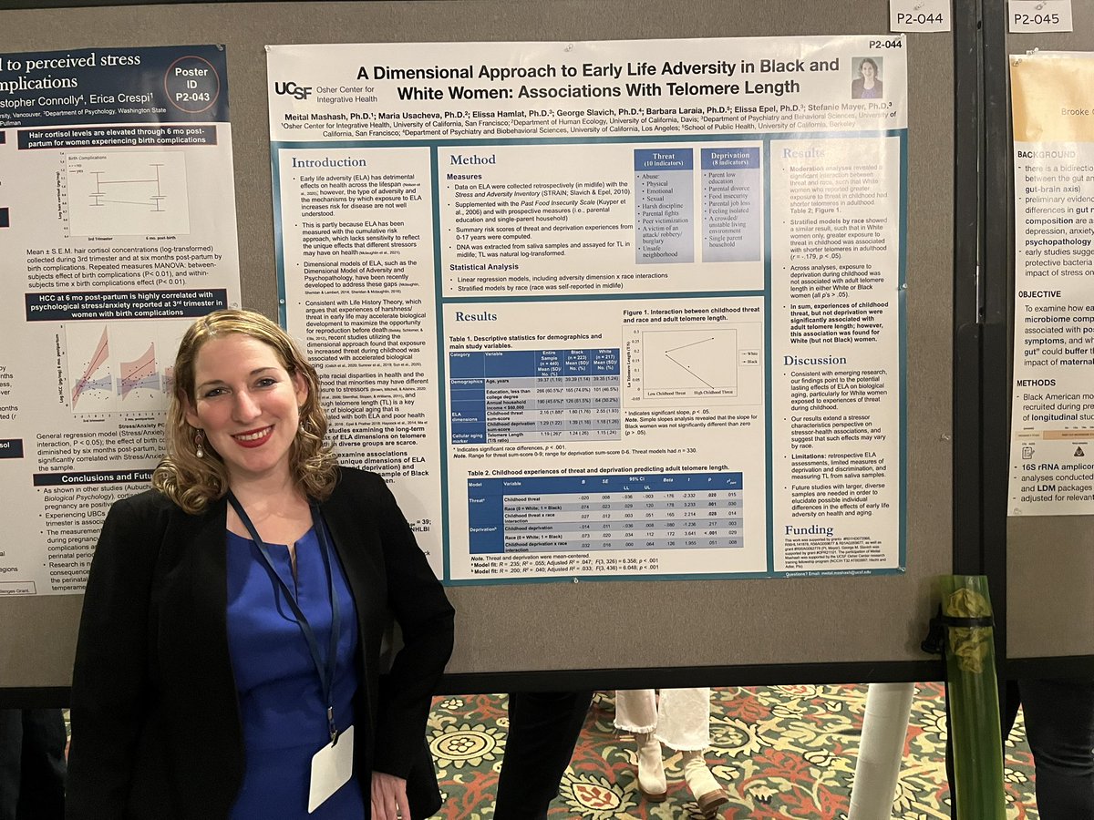 Had a wonderful time presenting my poster on early life adversity and adult telomere length at #ISDP2022 <a href="/devpsybio/">ISDP 🦋 @isdp.org.bsky.social</a>! Big thanks to my co-authors Stefanie Mayer, <a href="/Dr_Epel/">Elissa Epel</a> <a href="/GeorgeSlavich/">George Slavich</a>, Maria Usacheva, <a href="/ejhamster/">Elissa Hamlat</a>, &amp; Barbara Laraia.