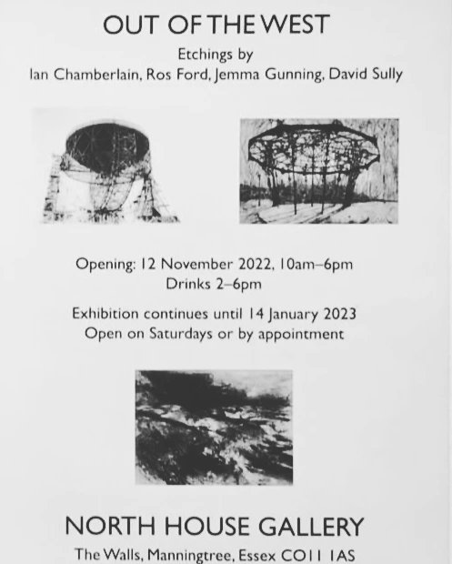 Out Of The West opens today at <a href="/NorthHouseGal/">North House Gallery</a>. Sadly I won't be able to make the PV but if you are, do let me know what you think! 
Delighted to be sharing walls with fellow <a href="/re_printmakers/">RE</a> @iancchamberlain Ros Ford and David Sully