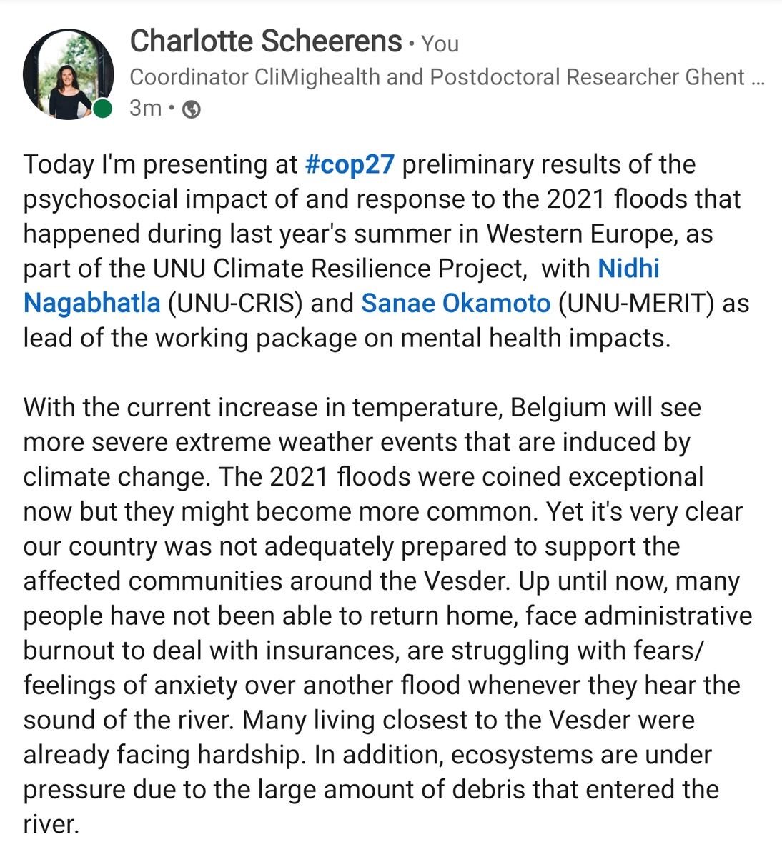 scheerens_c's tweet photo. @climighealth @UNUCRIS @UNUMERIT @UNUEHS #climateresilienceproject #COP27 At Blue Zone, Room Thebes, starting at 11AM local time. https://t.co/KacaxrQofC