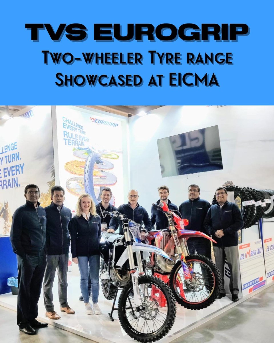 bikeindia's tweet photo. TVS Eurogrip showcase their range of two-wheeler tyres and announce the international launch of the Roadhound, a sport touring tyre and Climber XC, an off-road tyre.
@TVSEurogrip #TVSEurogrip #Climber #Roadhound https://t.co/C1017jSurm