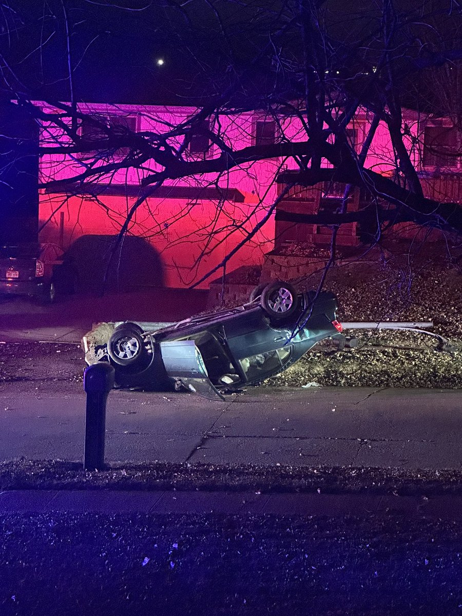 nebreyska's tweet photo. @omaha_scanner My dad and I are the ones who heard it and called 911. The car hit a curb, flipped, took out the lightpole and its concrete barrier https://t.co/1hETedJgGI