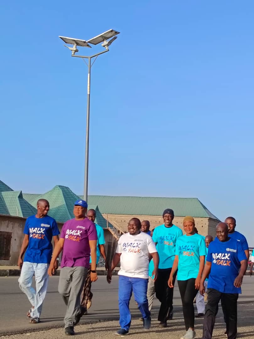 ZamfaraFieldP's tweet photo. WHO Field Office Gusau, Zamfara State Staff engaged in the "Walk-The-Talk exercise covering 5 Kilometers (8042 Steps). 

"NO PAIN NO GAIN"

#WHONigeria
#WMulombo
#CWarigon
#chimaochemba
#DrHarunaAdamu1
#YusufArgunguMo1 https://t.co/egB6Znx4xV