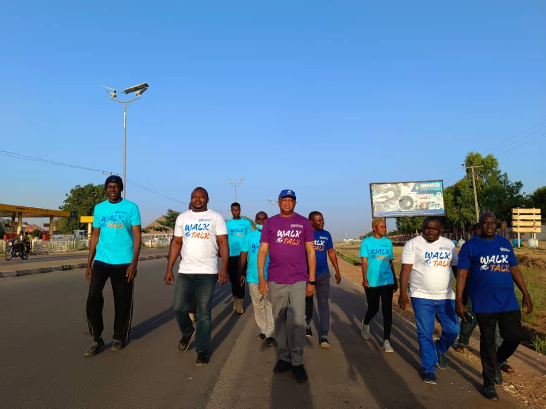 ZamfaraFieldP's tweet photo. WHO Field Office Gusau, Zamfara State Staff engaged in the "Walk-The-Talk exercise covering 5 Kilometers (8042 Steps). 

"NO PAIN NO GAIN"

#WHONigeria
#WMulombo
#CWarigon
#chimaochemba
#DrHarunaAdamu1
#YusufArgunguMo1 https://t.co/egB6Znx4xV