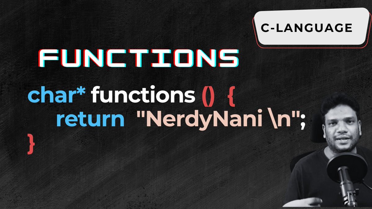 thenerdynani's tweet photo. #Clanguage #Functions Detailed Tutorial (30 mins)
now LIVE! Check it out now: 

https://t.co/V8WlNlI3kl

#coding #cprogramming #nerdynani https://t.co/wXpqrCv5j6