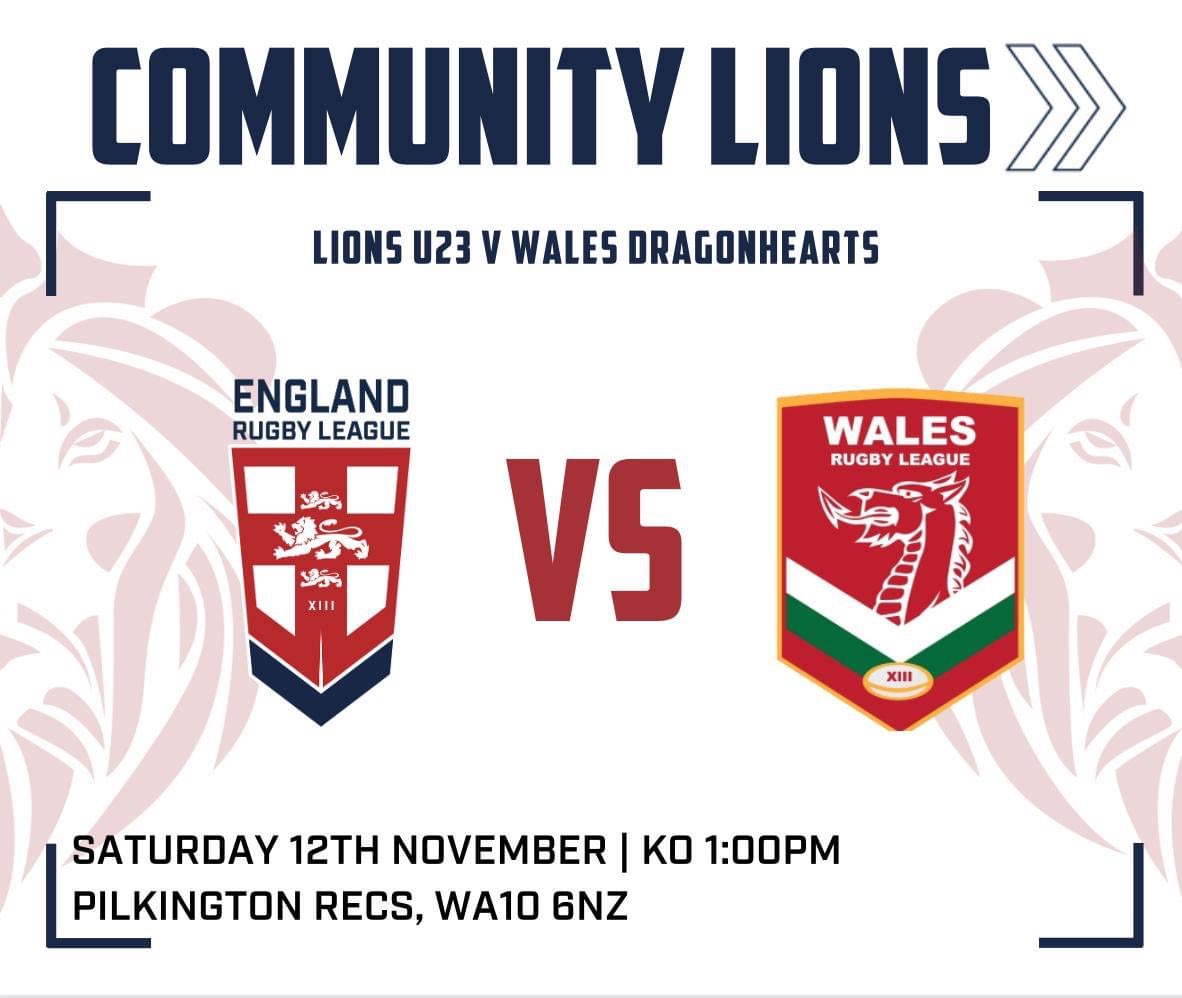 Six_Again's tweet photo. LIVE RUGBY LEAGUE 

📅 Saturday 12th November 
🏆 Friendly 
⏰ 1.30pm (UK Time)
👕 @lions_rl U23's🆚️ @WalesRugbyL Dragonhearts
🏟 Ruskin Drive, St. Helens
📺 TBC

#ILoveRugbyLeagueMe
#becauserugbyleaguecares https://t.co/B8ru15puu9