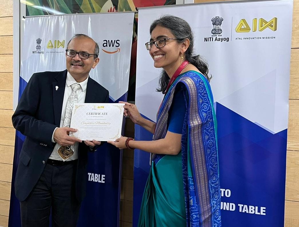 Two Amrita Vishwa Vidyapeetham faculty members, Gayathri Manikutty and Dr. Prashant Nair and a Amrita Vidyalayam, Puthiyakavu school student Karthik Raj were felicitated by Atal Innovation Mission (AIM), NITI Aayog at a special Felicitation Ceremony at the Niti Aayog Office in Sansad Marg, New Delhi on November 9, 2022. 

The event took place in the presence of senior officials and dignitaries and the top 35 out of the 5800 Mentors of Change in India and top 20 out of the 5000 children from across who participated in the national level entrepreneurship challenge, ATL Tinkerprenuer 2021 were honored. 


On the occasion, Niti Aayog also launched two books, Gems of Mentor India featuring the top 35 mentors and Indigenous Tinkerprenuers featuring the top 20 students. The book was released by Niti Aayog CEO Parameswaran Iyer and Padmashri Awardee Mrs Anju Bobby George.

