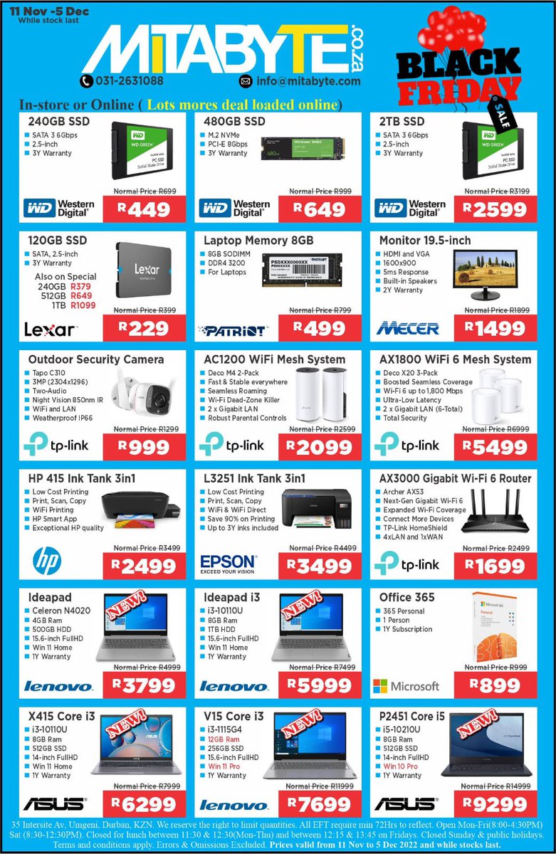 Shop our amazing Black Friday Deals now!! 🛍️😍
•
Many more deals available online at mitabyte.co.za/blackfriday!👨‍💻
•
Don’t miss out. Offers valid 12 Nov to 5 Dec and while stocks last