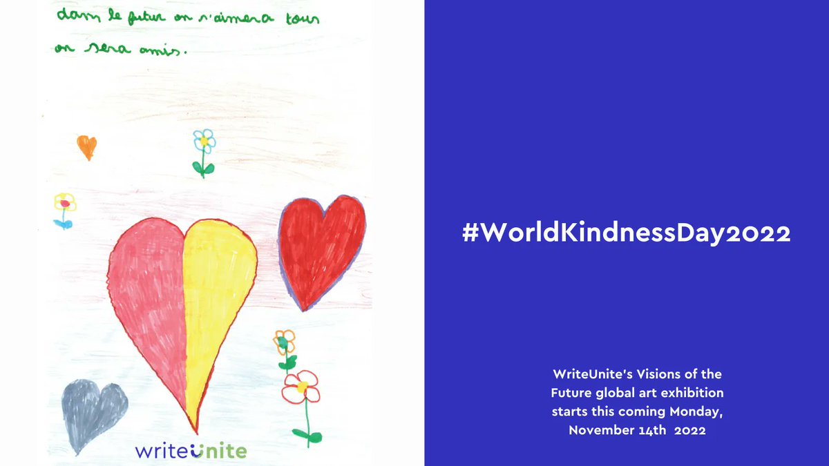 It's #WorldKindnessDay2022 tomorrow so we wanted to share this artwork from Manuella from France who says ‘in the future we will all love each other, we will be friends’. We just couldn’t resist putting this in our online global exhibition starting Monday buff.ly/3PcNxa9