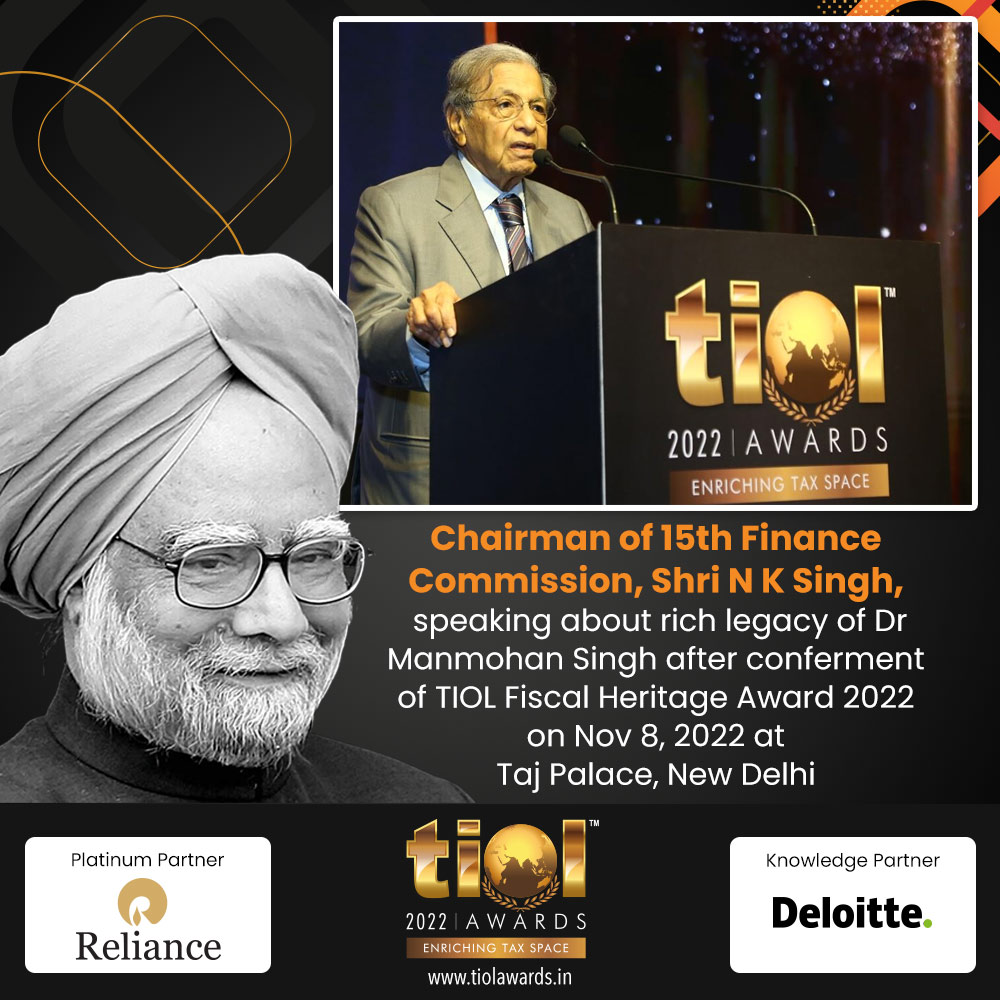 TiolAwards's tweet photo. Chairman of 15th Finance Commission, Shri N K Singh, speaking about rich legacy of Dr Manmohan Singh after conferment of TIOL Fiscal Heritage Award 2022, Nov 8, 2022 at Taj Palace, New Delhi -https://t.co/DG5RWuouxN @nitin_gadkari @ptrmadurai @MSBADAL @NKSingh_MP @TIOLshailendra https://t.co/SZGDLBpcfp