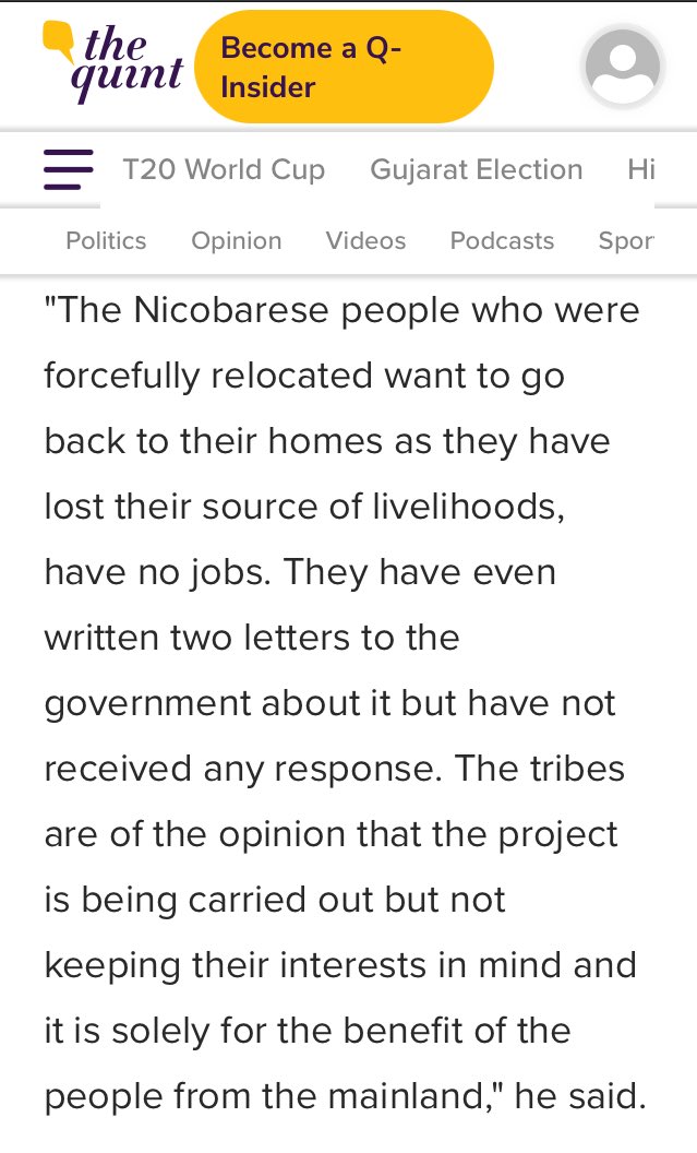 Littlenicobar's tweet photo. "The Nicobarese people who were forcefully relocated want to go back to their homes as they have lost their source of livelihoods, have no jobs. They have even written two letters to the government about it but have not received any response. @TheQuint https://t.co/EZ5UmtxoqA