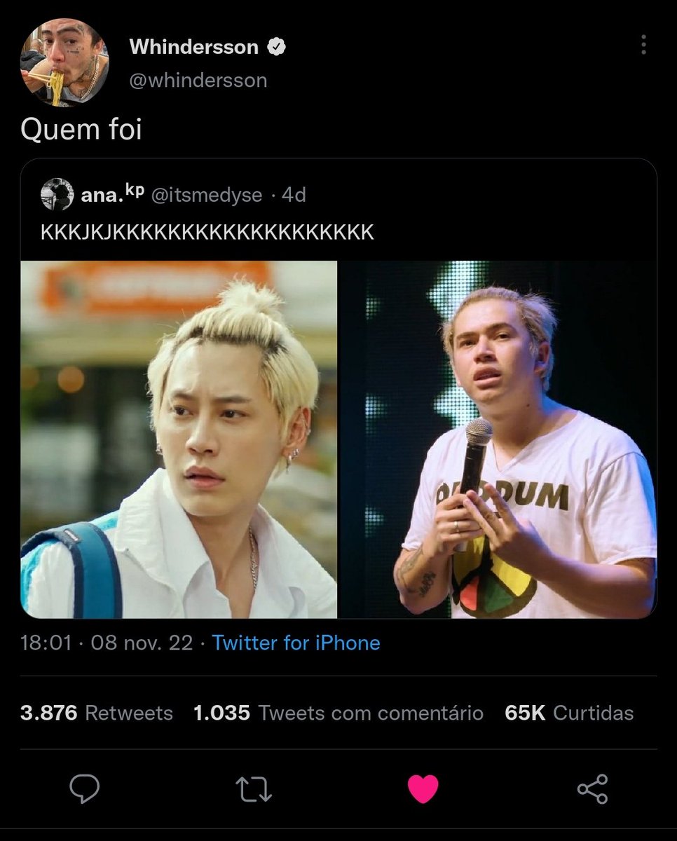 BounPremBrasil's tweet photo. [ 𝕋𝕣𝕒𝕕 ] → E a saga ainda não acabou! Veja toda a "conversa" entre Whindersson Nunes e Boun Noppanut até agora!

Whind: Quem foi?

Boun: Meu irmão perdido 😭😭😭

Whind: Eu sabia que faltava uma parte de mim 😭😭😭😭

 {+} https://t.co/TIZYQWDD97
