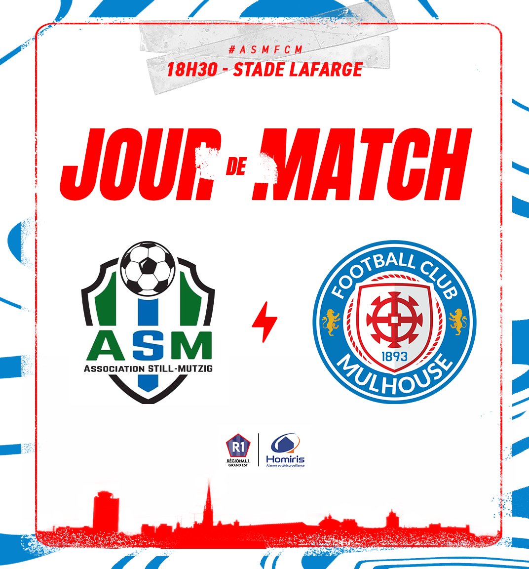 #ASMFCM | 🔥 𝐉𝐨𝐮𝐫 𝐝𝐞 𝐦𝐚𝐭𝐜𝐡
🆚 Association Still Mutzig
🏆 9ème journée de Régional 1 Homiris
🏟️ Stade Lafarge (Still)
⌚ 18h30
