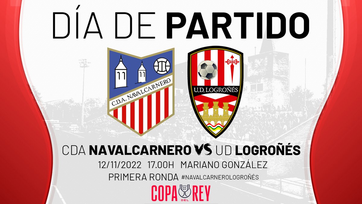 UDLogrones's tweet photo. Blanquirrojos... ¡es día de partido: llega el estreno en esta primera ronda de #CopaDelRey! ¡Y tenemos ganas del emocionante torneo copero! 💪🏆🤍❤️
🆚 @CDANavalcarnero
🕔 17h
🏟️ E. Mariano González
#EspírituBlanquirrojo #NavalcarneroLogroñés https://t.co/gb3WxZNs7v