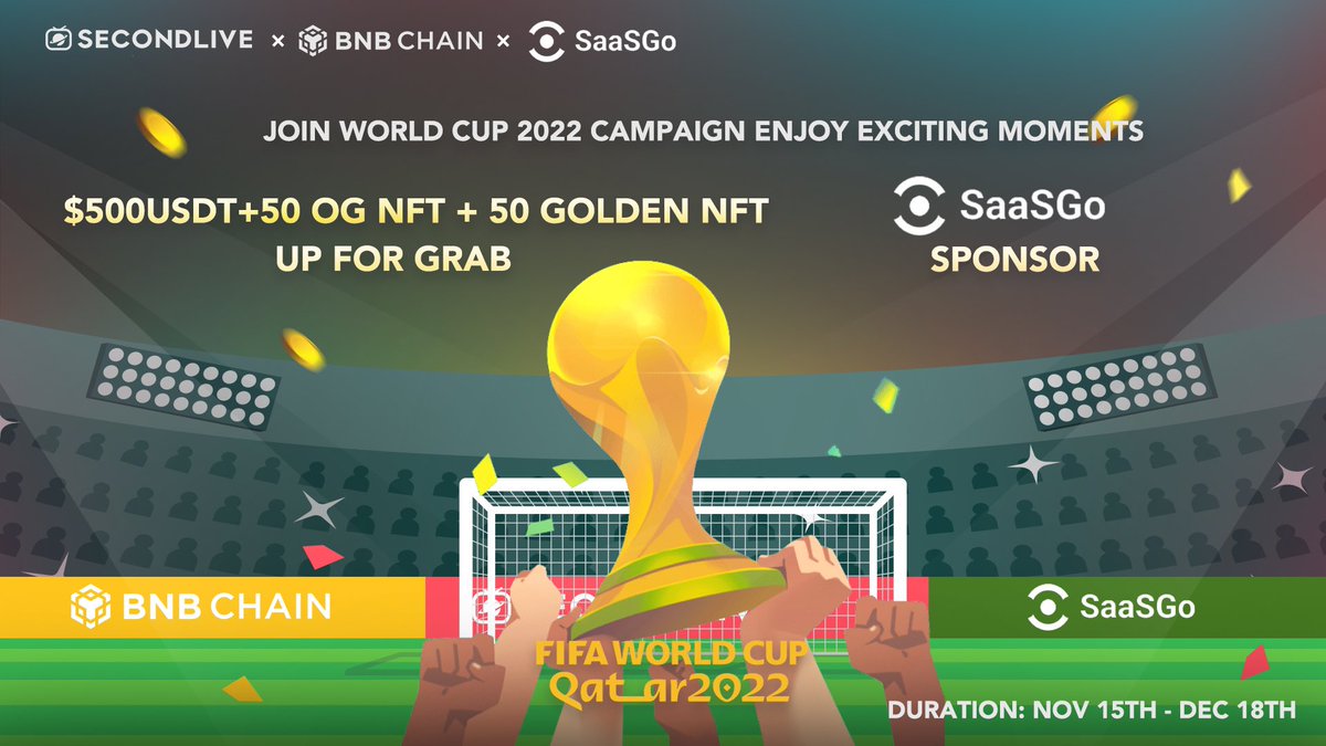 SecondLive (@secondlivereal) on Twitter photo โฝ๏ธ #SecondLive & <a href="/BNBCHAIN/">BNB Chain</a> #WorldCup2022 Online Campaign is going live on 15th Nov.
๐ Weโre very pleased to announce that <a href="/SaaSGoOfficial/">SaaSGo (Formerly Encentive.io)</a> has sponsored it with 500 $USDT & 50 OG NFT & 50 Golden NFT.
๐ฏ More sponsors to come!
๐ For more information, feel free to follow us! โฝ๏ธ #SecondLive & <a href="/BNBCHAIN/">BNB Chain</a> #WorldCup2022 Online Campaign is going live on 15th Nov.
๐ Weโre very pleased to announce that <a href="/SaaSGoOfficial/">SaaSGo (Formerly Encentive.io)</a> has sponsored it with 500 $USDT & 50 OG NFT & 50 Golden NFT.
๐ฏ More sponsors to come!
๐ For more information, feel free to follow us!