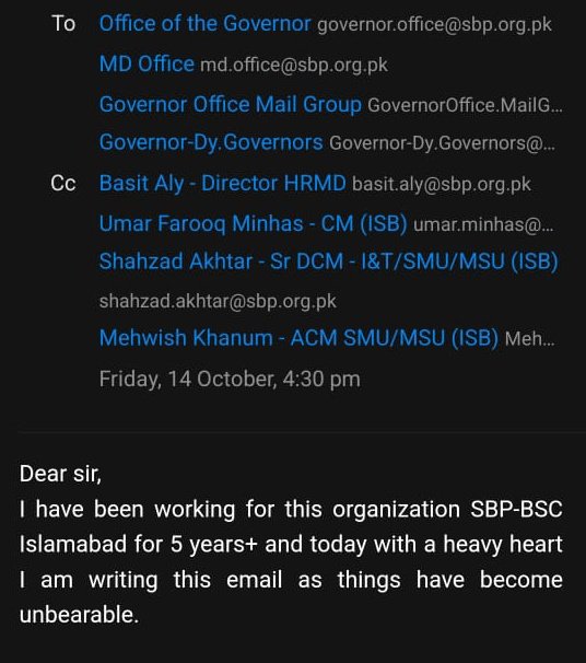 SaddiaMazhar's tweet photo. SBP female officer alleged that she was harassed by a male officer for the past two years. Alleged that the officer threatened her to destroy her career.
امید ہے عورت کو ڈرانے کی بجائے سٹیٹ بینک مرد کو پٹا ڈالے گا۔
@StateBank_Pak https://t.co/CfCUNVCrp0