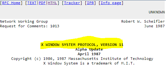 Mallavibarrena's tweet photo. #Retrocomputing #XWindows 
The famous X-Windows R11 version RFC @ietf 
https://t.co/Kh3CeVL9GC https://t.co/xUxxpZ9Z3E