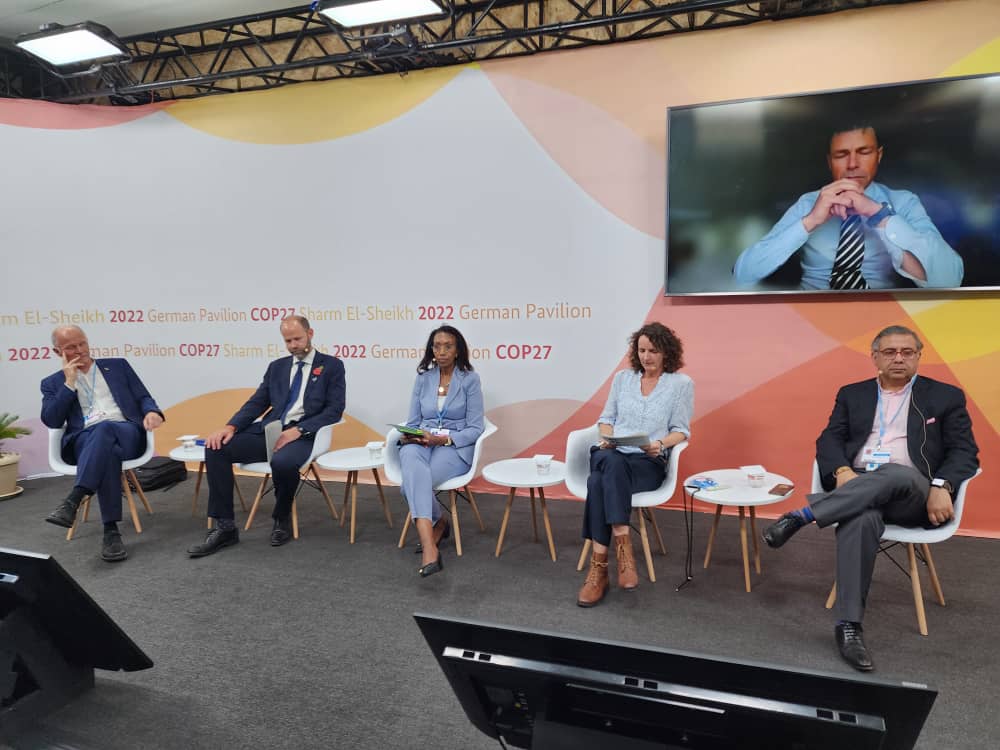 SASSCAL_ORG's tweet photo. 📌"SASSCAL Research activities in SADC funded by BMBF and the 40 Million Euro funding under the #JCoI paved the way for the Green Hydrogen take off in Namibia," said Dr. Jane Olwoch during a panel discussion @COP27
#BMBF #COP27 #greenhydrogen #germanpavilion #ambitioninsolidarity https://t.co/SksuB6P3io