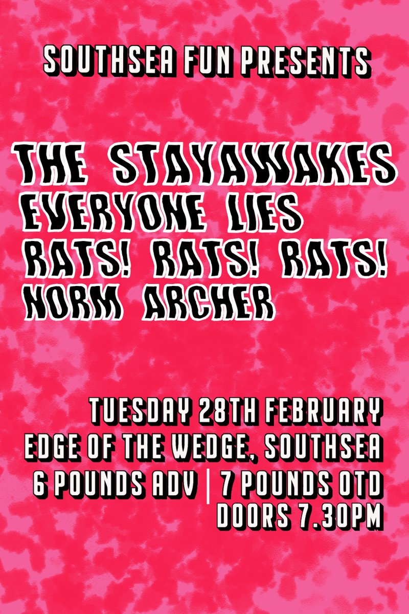 🌟Just Confirmed🌟 Southsea Fun brings power-pop quintet @thestayawakes to the Edge on Tuesday 28th February 2023!😎 They’ll be joined by @EveryoneLies4, Rats Rats Rats and @NormArcherMusic Tickets £6.00 in advance, on sale now