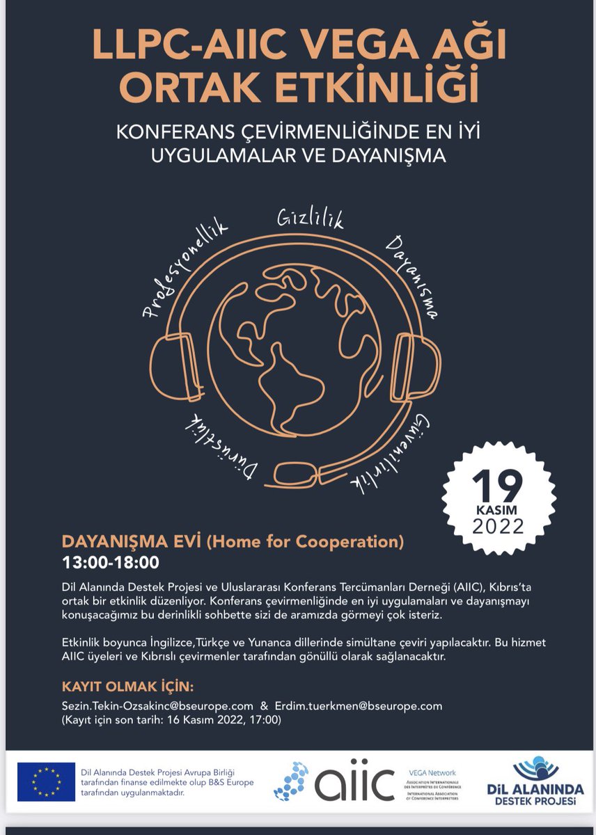 LLPC- AIIC Vega Network Joint Event - Best Practices and Solidarity In Conference Interpreting, November 19, 2022
LLPC - AIIC Vega Ağı Ortak Etkinliği - Konferans Çevirmenliğinde En İyi Uygulamalar ve Dayanışma, 19 Kasım 2022 #aiicturkey #aiic #aiicvega