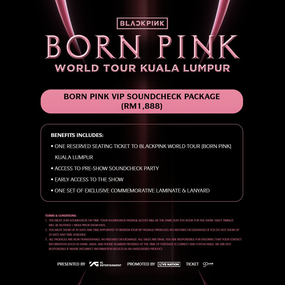 RASMI!

Harga tiket untuk konsert BLACKPINK WORLD TOUR [BORN PINK] KUALA LUMPUR oleh <a href="/livenationmy/">Live Nation Malaysia</a> .

#BLACKPINK  #블랙핑크  #BORNPINK  #BLACKPINK_WORLDTOUR  #BLACKPINK_BORNPINK