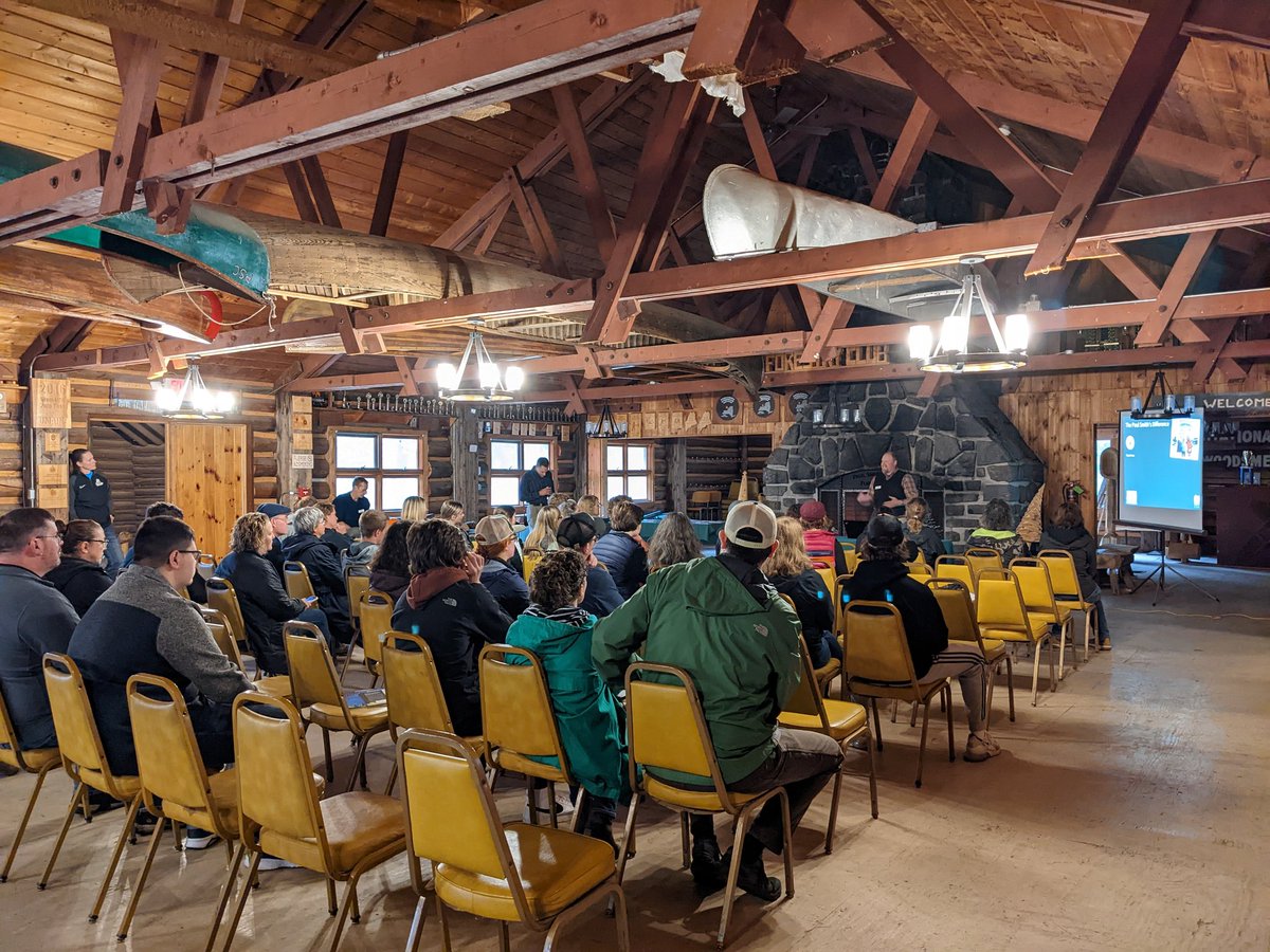 Happening now: Forestry Department's presentation for @paulsmiths open house. Perfect rainy day for a cozy cabin! 🌲🪓 

#futuresmitty #paulsmiths #psc #forestry #paulsmithscollege