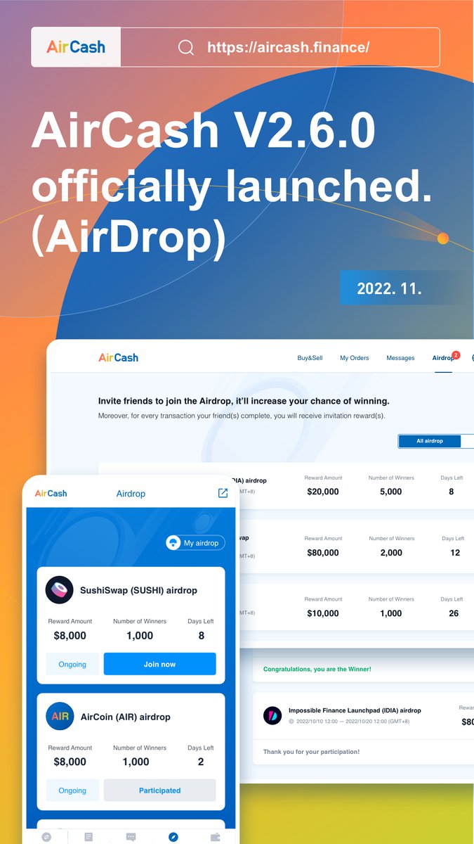 AirCoinreal's tweet image. [ANN] AirCash V-2.6.0 Officially Launched.

AirCash AirDrop added.

AirCash Official website(Auto-fit for Laptop &amp;amp; Pad &amp;amp; Mobile) - aircash.finance