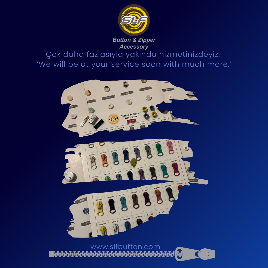 Çok daha fazlasıyla yakında hizmetinizdeyiz. 
’We will be at your service soon with much more.’

#slf #slfbutton #button #textile #textilebutton #zipper #accesories #düğme #tekstil #tekstildüğme #fermuar #aksesuar #textilezipper #tekstilfermuar #instagram #instagood #love #live