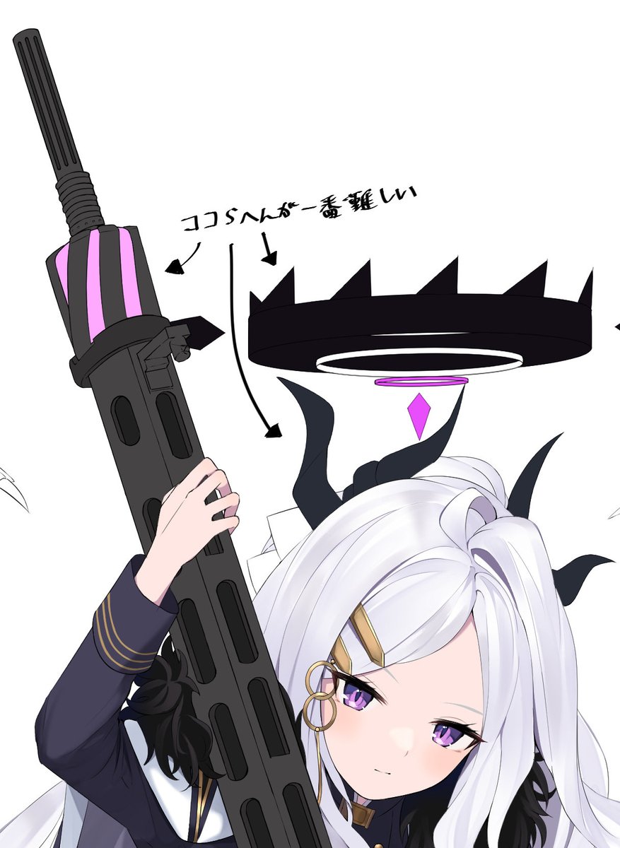 hina (blue archive) 1girl weapon solo horns gun white hair long hair  illustration images