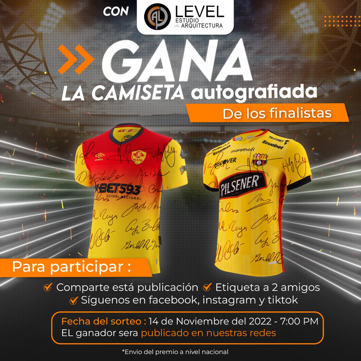 Síguenos en redes y gana la camiseta de los finalistas LEVEL ESTUDIO de ARQUITECTURA