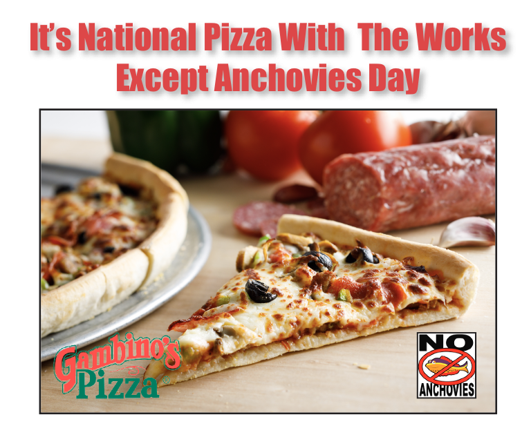 Yes, this is actually a thing! 

We will take ANY excuse to enjoy a hot, fresh pizza from everyone’s favorite local pizza joint - Gambino’s Pizza!