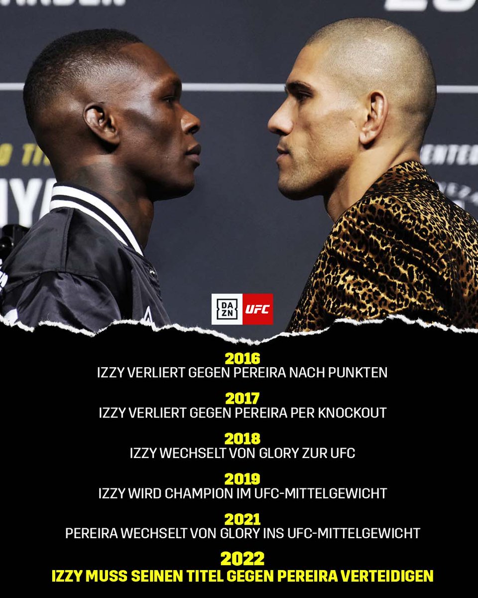 DAZN_DE's tweet photo. Alex Pereira auf der Jagd nach Israel Adesanya. Heute Nacht ist Showtime! 👊🏼

Adesanya 🆚 Pereira 
🕛 Early Prelims ab 24 Uhr 
🕑 Prelims ab 2 Uhr
🕓 Main Card ab 4 Uhr
📺 live auf DAZN
#UFC281 #DAZNfightclub https://t.co/CO5tQo9hEf