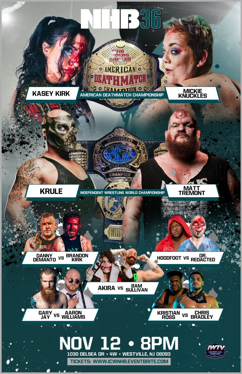NHBTheChains's tweet photo. TONIGHT!!! ⛓ 

“You want a war, 
you’re gonna get one.”

#NHB36

LIVE! TONIGHT! SATURDAY NOVEMBER 12th - WESTVILLE NJ 

7:00 DOORS - 7:30 PRE SHOW - 8PM BELLTIME

BYOB 🍻

TICKETS WILL BE AVAILABLE at the DOOR! 

🎟 - https://t.co/4UHyNohU8D

Watch LIVE only on IWTV! https://t.co/inm0ptATqe