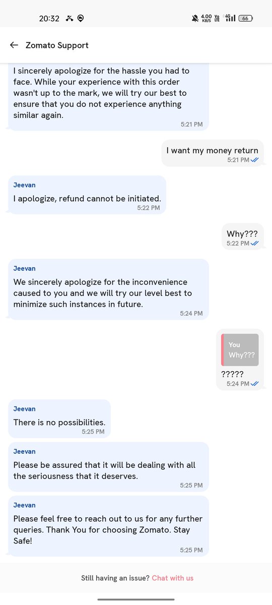 _its_indra's tweet photo. I had ordered some snacks from @zomato , but didn't received one item which is KHAMAN DHOKLA, when I raised the issue, the Zomato support care didn't listen my issue
If I have paid for anything, and i couldn't receive that thing, then you must give me the refund or replacement https://t.co/qMpTyHv4ir