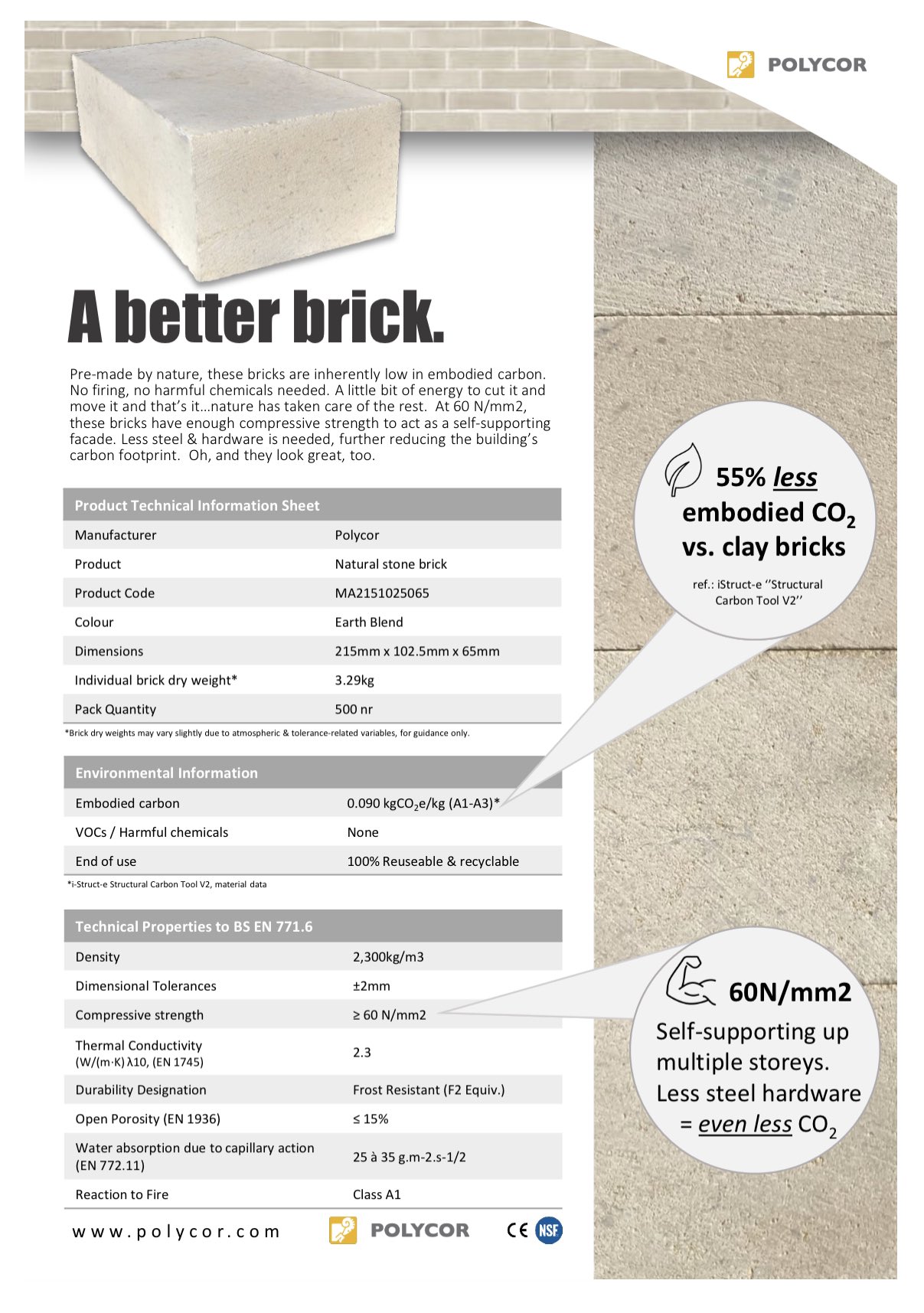 Groupwork pa X from polycor stone bricks for the same price as fired clay bricks with less than half their embodied carbon. Standard brick and cement block dims so bricklayers can