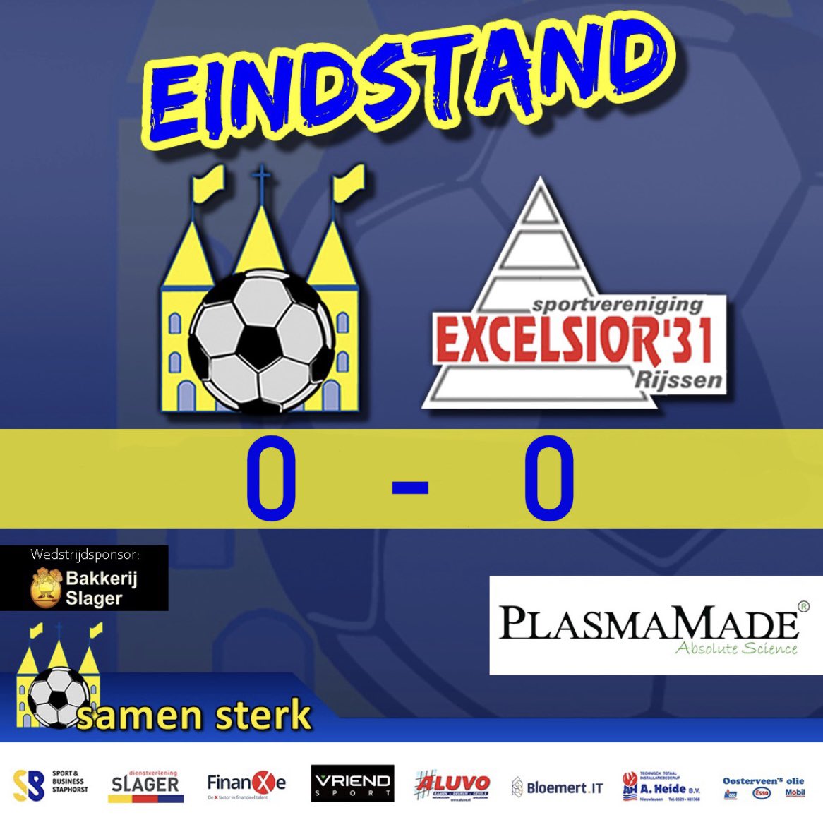 vvstaphorst's tweet photo. 90’ + 5’ Afgelopen. @excelsior31 en Staphorst spelen gelijk met 0-0. #staexc #samensterk #kopdrveur https://t.co/R3DnPvgxxD