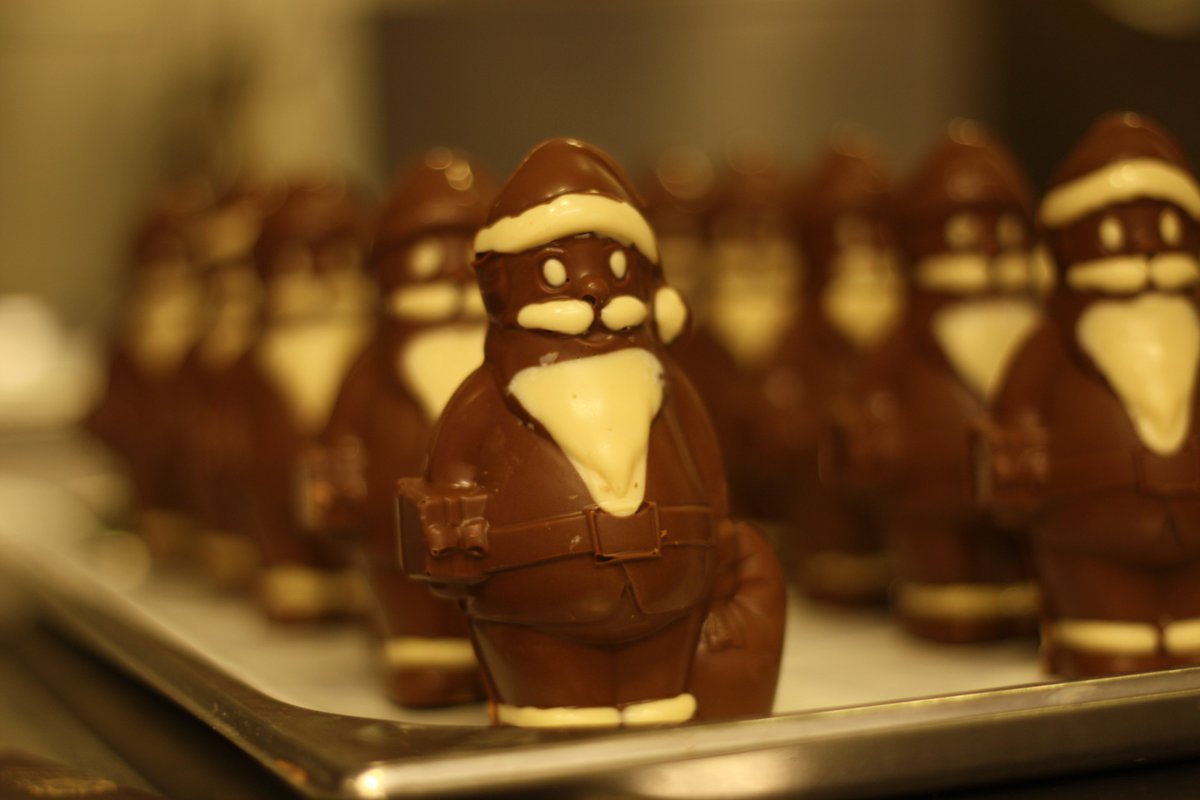 Christmas Santas today. Will be on shelves next week when the packaging arrives. Made by me using the finest Belgium couverture.