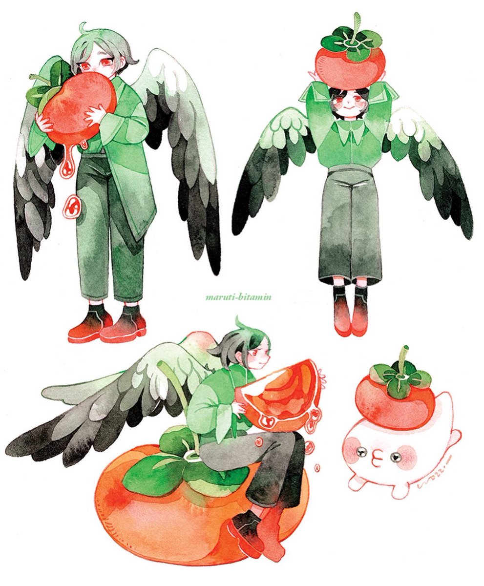 oversized food red footwear wings long sleeves food feathered wings pants  illustration images
