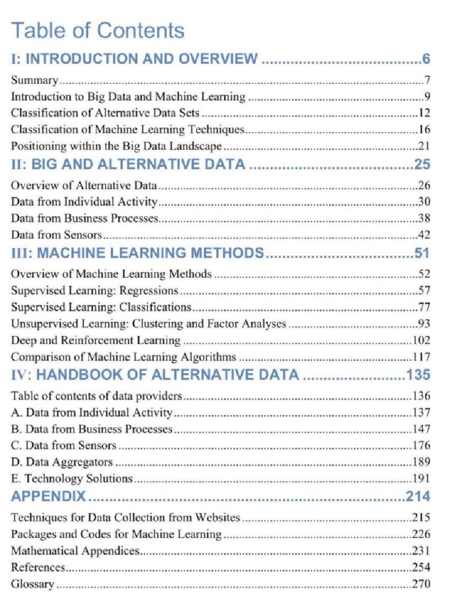 💯🌟This FREE 280-page PDF report from @JPMorgan provides excellent framework for #MachineLearning #AI and #BigData #DataScience investors, including an overview of types of alternative data and a brilliant tutorial on #ML methods to analyze the data:
⬇️
cpb-us-e2.wpmucdn.com/faculty.sites.…