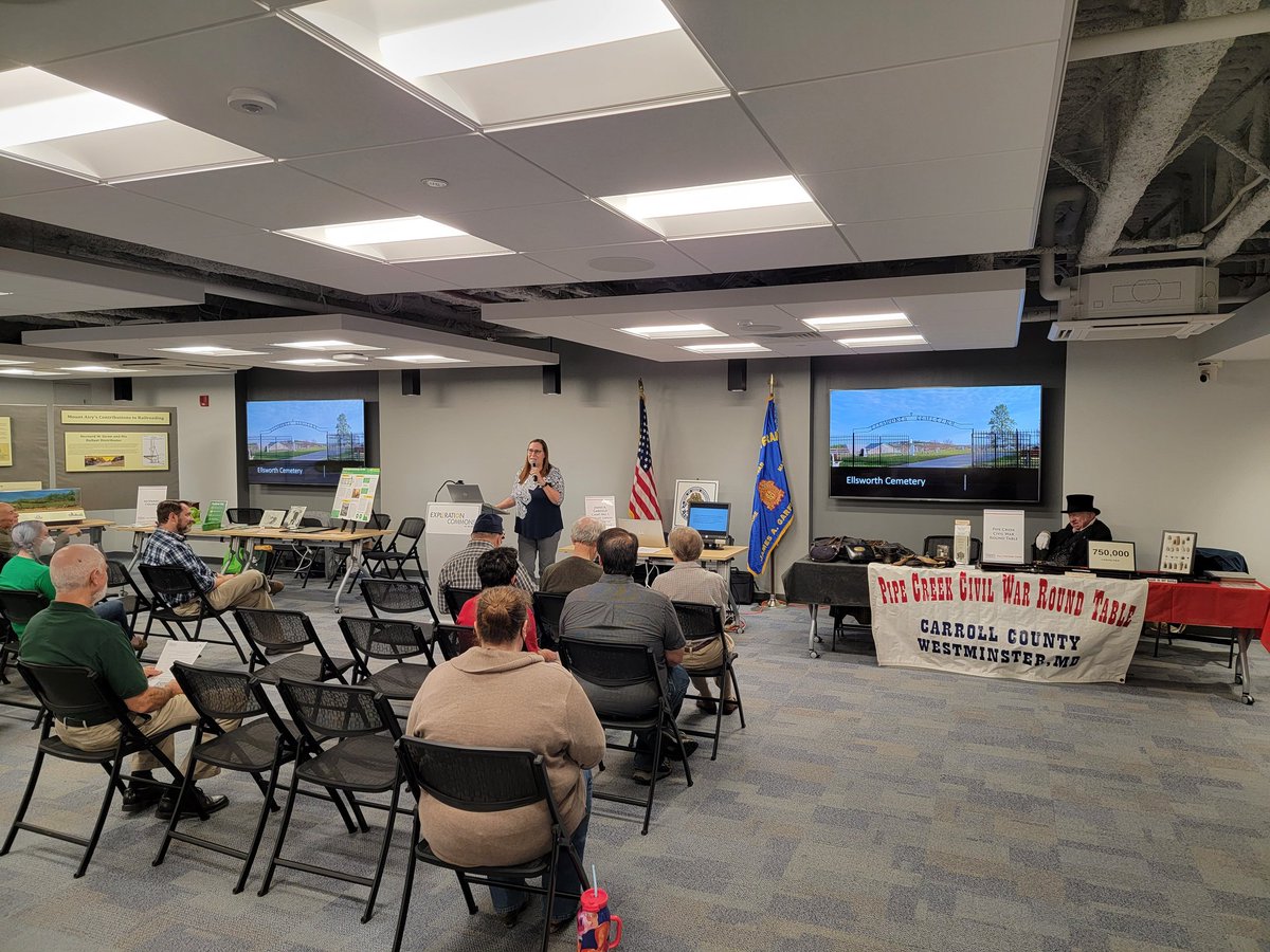 RyanMelhorn's tweet photo. Diane Boettcher presenting on the research at Ellsworth Cemetery. https://t.co/hhUhpmVE45