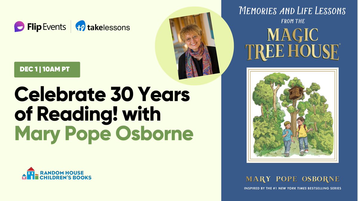 MicrosoftFlip's tweet image. Join @MaryPopeOsborne for the 30th anniversary celebration of the Magic Tree House series! Hear the life lessons she learned through writing Jack and Annie’s adventures. @RHCBEducators 🔗 Register: aka.ms/MagicTreeHouse