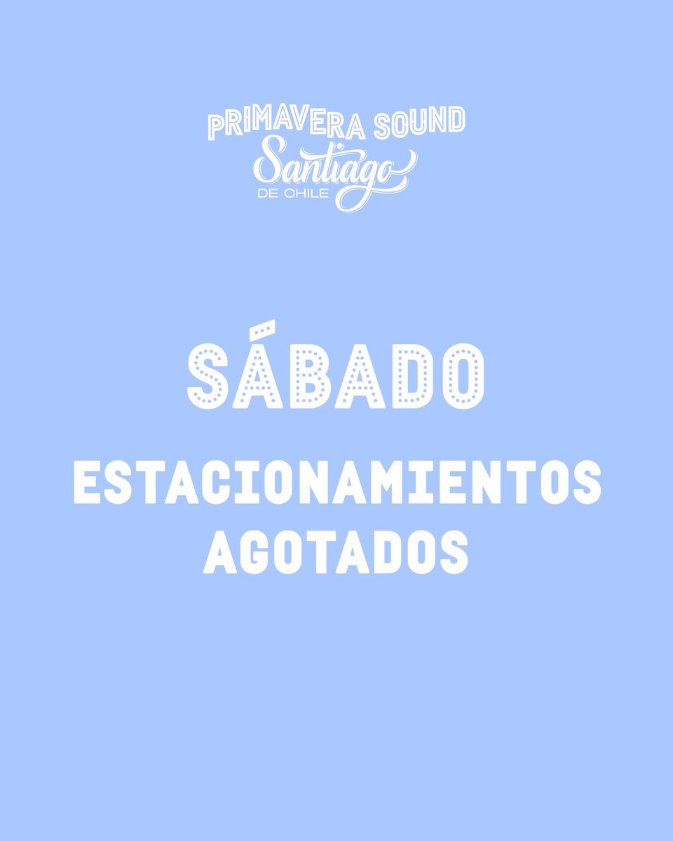 🚙 Estacionamientos para HOY totalmente agotados 🚙
👉🏼 Todo quién tenga su ticket de estacionamiento ya adquirido para hoy tiene su espacio asegurado.
👉🏼 Aún quedan disponibles para mañana domingo a la venta, solo en <a href="/puntoticket/">Punto Ticket</a> 👍🏼 puntoticket.com/primaverasound…