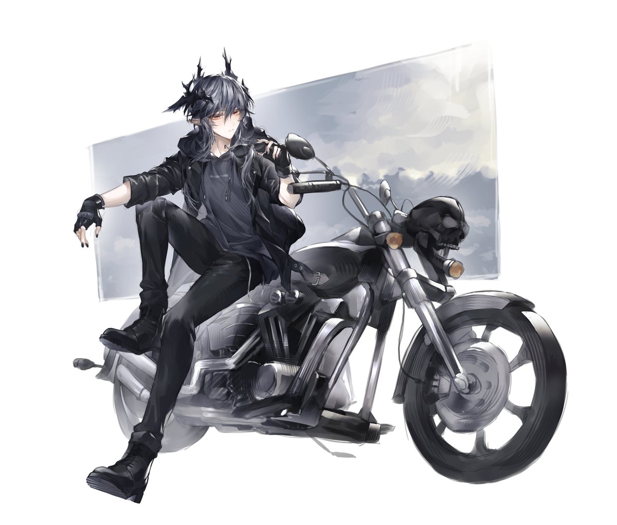 motor vehicle ground vehicle motorcycle 1boy male focus jacket gloves  illustration images