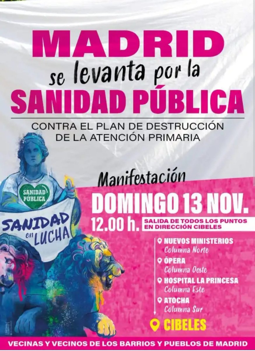 🚨🚨🚨 Ultimo recordatorio!!
Mañana Domingo 13N no podemos faltar!!. POR LA  SANIDAD PÚBLICA, por la de todos.
Recordar que los convocantes son los ciudadanos.