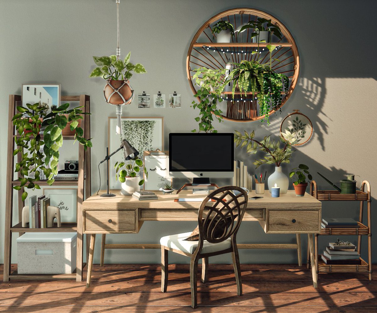 KawaiiFoxita's tweet photo. Plant Lover (CC) 🌿 
A dream desk setup.

#TheSims4 #ShowUsYourBuilds @TheSims https://t.co/PDHp1iGwSV
