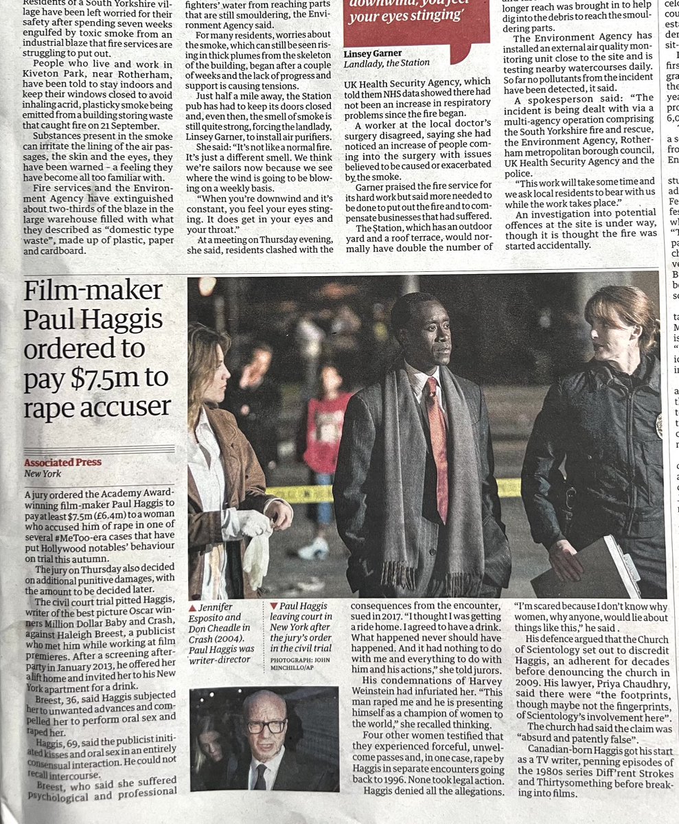 ⁦<a href="/guardianletters/">Guardian letters</a>⁩ Someone needs to explain to the Guardian picture editor why it’s wrong to place actor Don Cheadle centre stage - with two women looking accusingly at him - in an article about director Paul Haggis’ rape conviction