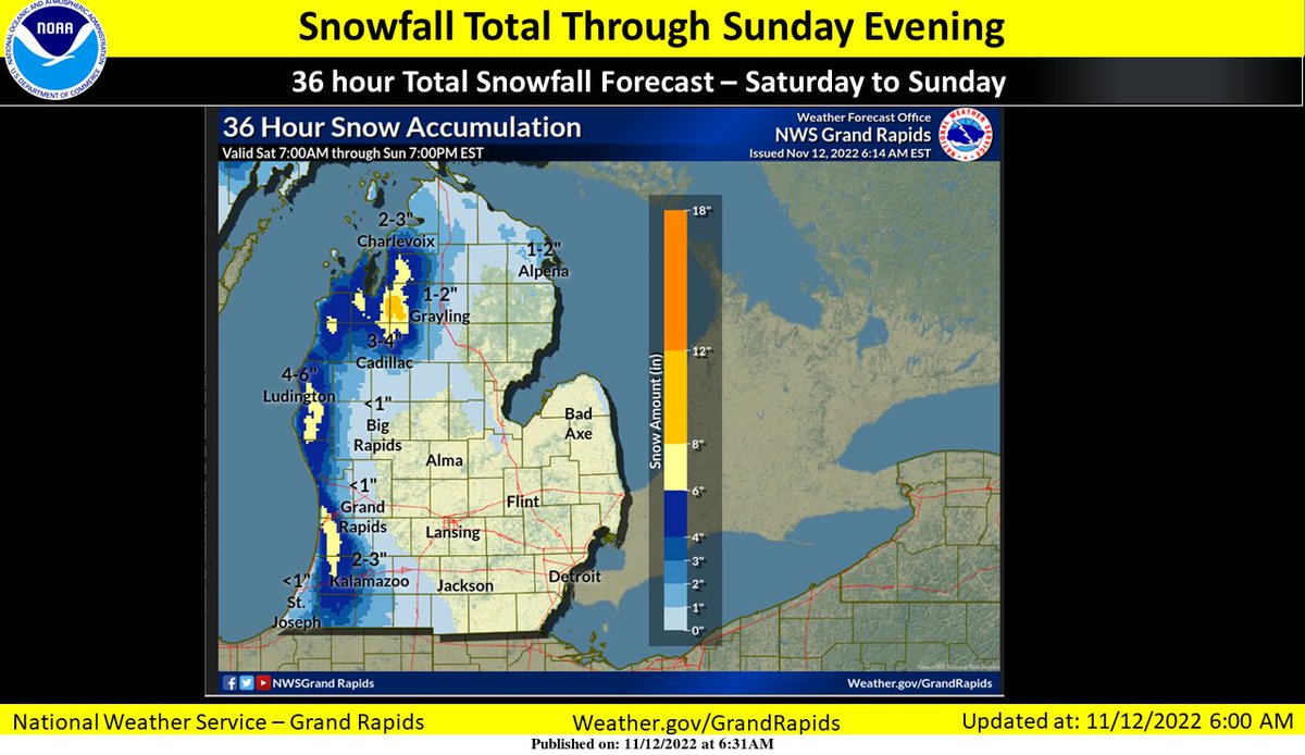 NWS Grand Rapids on Twitter "Snowfall amounts west of US131 are
